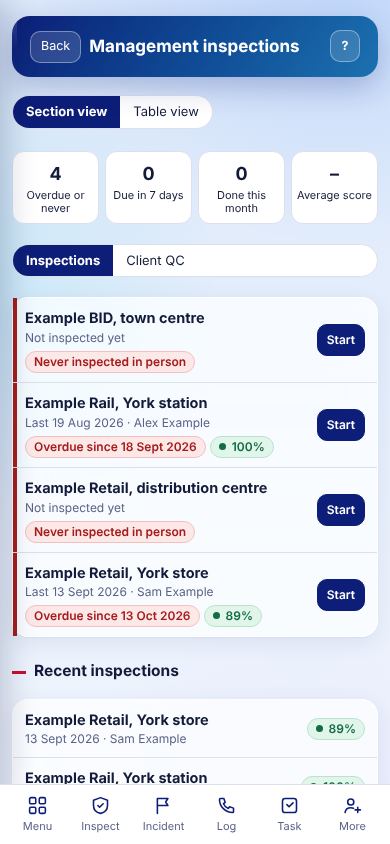 Management inspections list on a phone